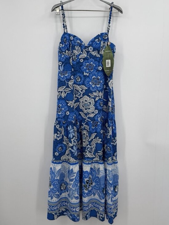 FARM Rio Dresses & Skirts - Farm Rio Full of Flowers Blue Midi Dress size M Medium Sleeveless Tiered Bustier